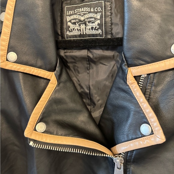 Levi Strauss Black Leather Jacket with Tan Accents - Picture 4 of 5